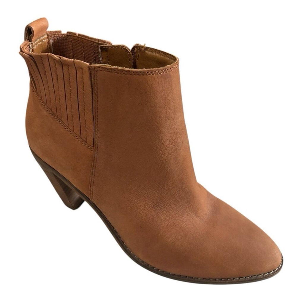 Lucky Brand Nesly Leather Cognac Heeled Western Ankle Booties Womens Size 8M